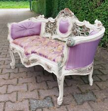 Exquisite Vintage French Louis XVI Style Settee  Sofa with Tufted Purple Damask for sale  Shipping to South Africa