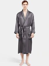 Indian Satin Men's Robes Pipin long Bathrobe Wedding Sleepwear Party Gray for sale  Shipping to South Africa