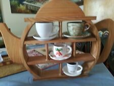 Wooden 3 Tier Teapot Curio Wall Shelf Collectibles Retro With 4 Cups & Saucers for sale  Shipping to South Africa