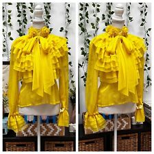 Victorian Style Poet Blouse Top Sheer Yellow Frilly Vintage Inspo Prairie M/L for sale  Shipping to South Africa