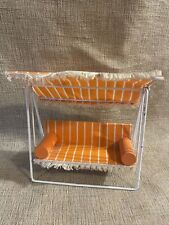 VINTAGE DOLLHOUSE PATIO SWING With AWNING STRIPED Orange WHITE Furniture Metal for sale  Shipping to South Africa