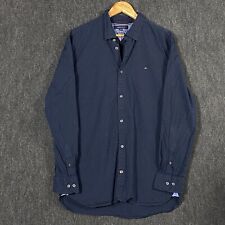 Camisa masculina Tommy Hilfiger manga longa XL com botões azul marinho escuro slim fit elástica, usado comprar usado  Enviando para Brazil