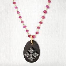 Colar de prata esterlina com pingente preto cruz de diamante raro safira rosa 24" comprar usado  Enviando para Brazil