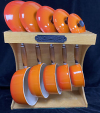Used, Le Creuset Cast Iron 5 X Saucepan Set Orange & Stand for sale  Shipping to South Africa