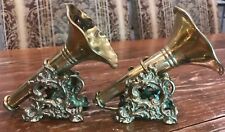 PAIR Vintage SMALL Tabletop Brass Trumpet BUD Vases With Stands 5.5” Tall Vases for sale  Shipping to Canada