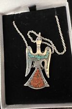 VINTAGE NAVAJO PEYOTE BIRD TURQUOISE CORAL CHIP INLAY SHAPED NECKLACE for sale  Shipping to South Africa