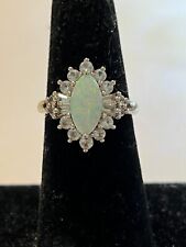 Anel de prata esterlina com moldura Starburst opala iridescente marquesa 0,925, usado comprar usado  Enviando para Brazil