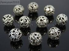 Tibetan Silver Carved Patterned Hollow Connector Round Spacer Charm Beads 8-12mm for sale  Shipping to South Africa