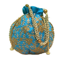Used, Designer Blue Indian Handmade Wedding Party Potli Bag Women Embroidered Purse for sale  Shipping to South Africa