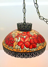 Lámpara colgante vintage de vidrio redondo con patrón floral de 14" de diámetro segunda mano  Embacar hacia Argentina