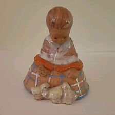 Hungary Pottery Figurine Girl Feeding Chickens Terracotta Partially Glazed , used for sale  Shipping to South Africa