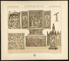 1890 - Muebles de - Hombres de mediana edad: díptico, triple litografía dorada antigua segunda mano  Embacar hacia Mexico