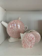 Tetera de cerámica blanca/roja MEMPHIS BY DASCH Japón década de 1980, tazón de azúcar y jarra de leche segunda mano  Embacar hacia Argentina