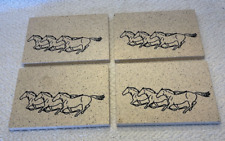 Ceramic? Granite? Marble? Horses Engraved  Set of 4 Neutral Color Equine Tiles for sale  Shipping to South Africa