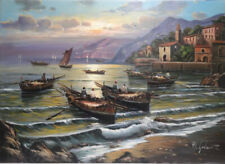 Mario Galanti Tramonto con Pescatori a Positano olio su tela 50x70 comprar usado  Enviando para Brazil