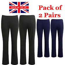 2 PACK LADIES BOOTLEG TROUSERS WOMENS BOOTCUT STRETCH FINELY RIBBED WORK BOTTOMS for sale  Shipping to South Africa