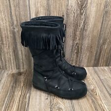 RARE~ Tecnica Men’s Black Leather Fringe Original Authentic Moon Boots Size 8-42 for sale  Shipping to South Africa