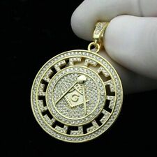 Masonic Medallion Pendant 14k Yellow Gold Plated 2Ct Round Cut Simulated Diamond for sale  Shipping to South Africa