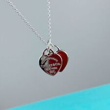 Tiffany&Co Return To 925 Sterling silver Necklace Double Heart Red Pendant 17'' for sale  BUSHEY