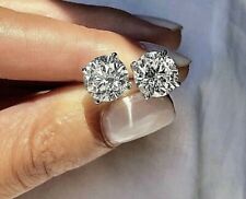 3Ct Round Lab Created Moissanite Stud Earrings 14K White Gold Plated Screw Back, used for sale  Shipping to South Africa