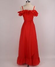 🌷 Vestido de baile vintage vermelho chiffon com babados fora do ombro festa tafetá P comprar usado  Enviando para Brazil