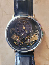 Relógio Stuhrling original automático prata esqueleto masculino couro preto comprar usado  Enviando para Brazil