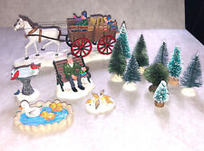 Lot 13  LeMax Christmas Village Accessories  Horse & wagon￼ Tree Birds Bench Man for sale  Wisconsin Rapids