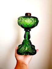 Antique 1890s Diamond Glass Co. "Bullseye Fine Detail" Pattern Green Oil Lamp, used for sale  Shipping to Canada