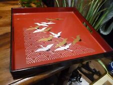 JAPANESE TEA TRAY IN RED GOLD AND BLACK WITH CRANES IN FLIGHT 11"sq for sale  Shipping to South Africa