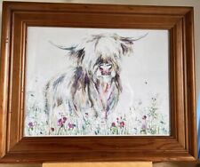 Lovely country style highland cow pic in rustic solid wood chunky frame 13x11” for sale  Shipping to South Africa