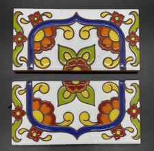 Dos (2) azulejos italianos de cerámica pintados a mano rojo terracota azul blanco amarillo talla segunda mano  Embacar hacia Argentina