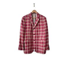 Cantarelli For Bergdorf Goodman Plaid Linen Sport Jacket Red Mens EU 52 / US 42 for sale  Shipping to South Africa