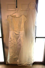 WHITE SATIN w/ LACE OVERLAY & BUILT IN UNDERSKIRT WEDDING DRESS & VEIL SIZE 10, used for sale  Shipping to South Africa