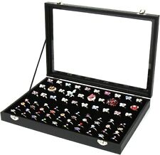 H&S Glass Lid 100 Ring Jewellery Display Storage Box Tray Case Organiser - Black for sale  Shipping to South Africa