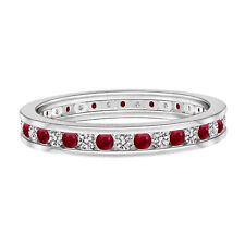 925 Sterling Silver Full Eternity Ring Round Natural Ruby Wedding Band Ring for sale  Shipping to South Africa