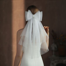 Véu de noiva branco fada grande bowknot com clipe, véu de casamento de tule de arco de malha elástica comprar usado  Enviando para Brazil
