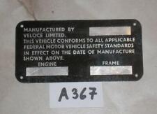Velocette identity plate for sale  Shipping to Ireland