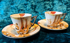 TWO x LAWLEYS (Burleigh Ware Zenith Pan) ART DECO Cups & Saucers. SEE CONDITION for sale  Shipping to South Africa