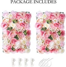 Nuptio 2 Pcs Flower Wall Panel 60cm X 40cm White & Pink Faux Roses Artificial  for sale  Shipping to South Africa