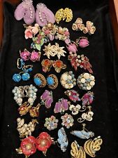 Vintage Costume Jewelry Lot, Earrings/ Pins. Rhinestone And Enamel Flowers for sale  Shipping to South Africa