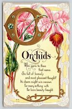 Orchids~Large Letter O~Gems~Yellow Ribbon~Gold Art Embossed~NASH Motto Series for sale  Shipping to South Africa