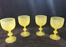 4 Antique Portieux Vallerysthal Yellow Opaline Vaseline Glass Goblet 5.25" for sale  Shipping to South Africa