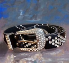 Cinto de couro preto cravejado de cristal strass Bling Western Wear 1-1/4" de largura comprar usado  Enviando para Brazil