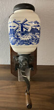 Vintage▪Dutch▪BLUE DELFT▪Wall Mount Porcelain Coffee MiLL Hand GRINDER▪Windmill , used for sale  Shipping to Canada