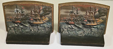 BRADLEY & HUBBARD B&H USA CAST IRON BOOKENDS Color Naval Battle USS Constitution, used for sale  Shipping to South Africa