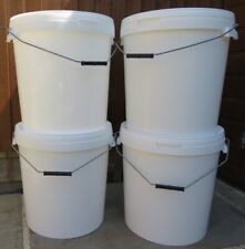 4 x 30Ltr White Plastic Buckets, Storage Containers with Lid, Tub, Metal Handle for sale  SWADLINCOTE