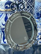 Vtg Venetian Round Mirror Dresser Vanity Tray Ornate Floral Etched Cut Glass 10” for sale  Shipping to South Africa