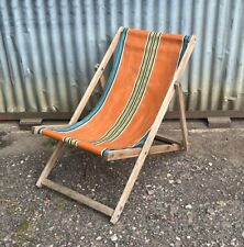 Vintage Deck Chair Folding Wooden Frame Garden Summer Camping Retro Patio for sale  Shipping to South Africa