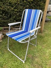 Retro Blue White Stripe Deck Chair Foldable Aluminium Picnic Camping Patio Beach, used for sale  Shipping to South Africa