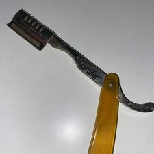 Navalha reta modeladora de cabelo vintage WECK com lâmina de plástico amarelo cabo Lucite, usado comprar usado  Enviando para Brazil